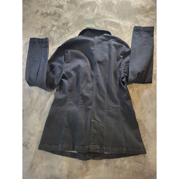 Gloria Vanderbilt Women's Denim Three-Button Blazer Rinse Royal Dark Wash Large - Picture 2 of 6